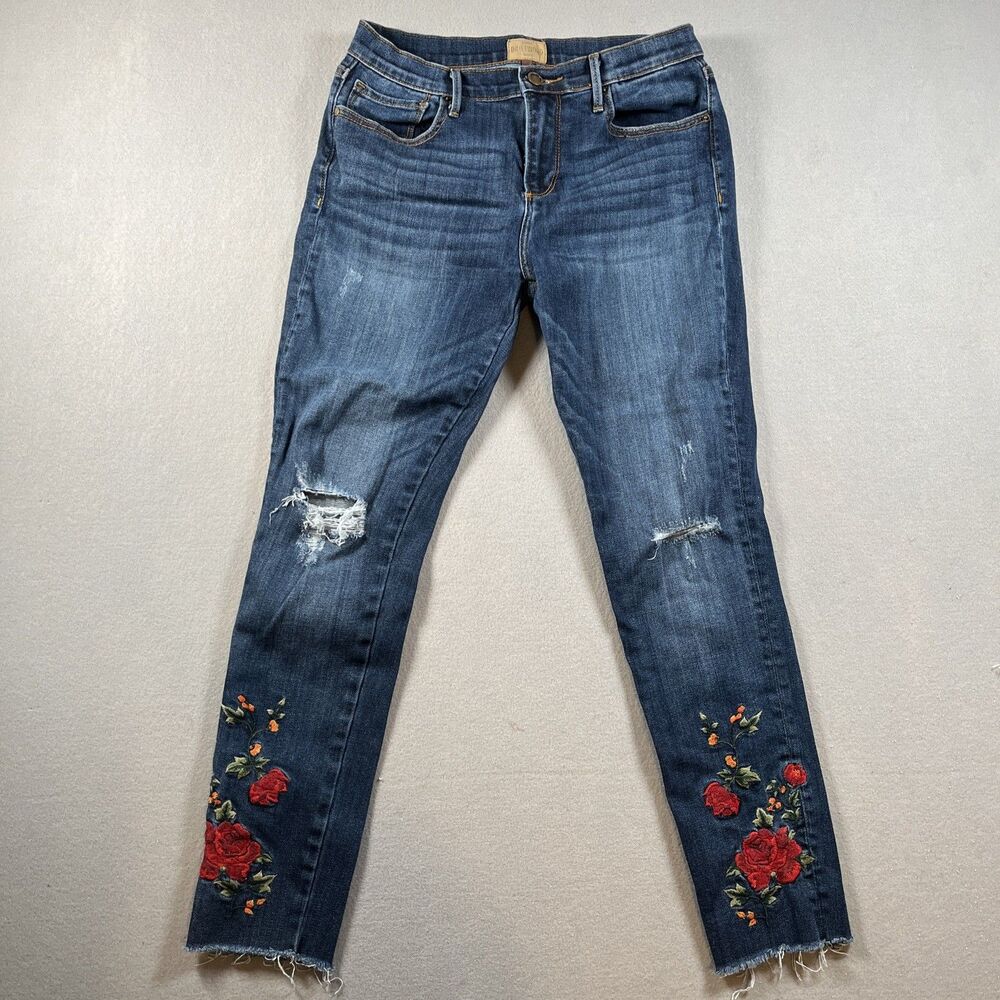 Driftwood Classic Fit Jackie Floral Embroidery Distressed Women's Jeans Size 28